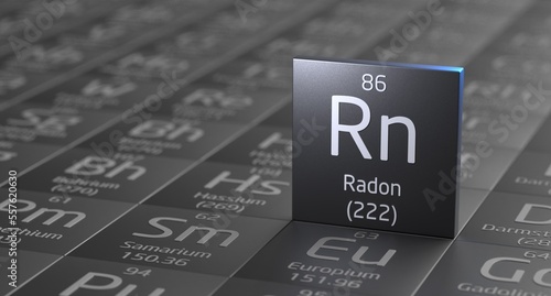 Radon element periodic table, metal mining 3d illustration