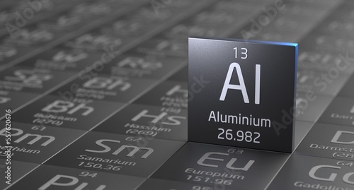 Aluminum element periodic table, metal mining 3d illustration