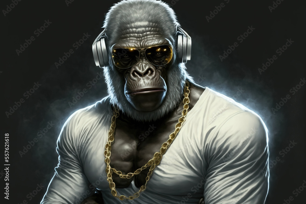 Cool monkey gorilla Gangsta rapper in sunglasses. generative AI Cool monkey gorilla Gangsta rapper in sunglasses. generative AI