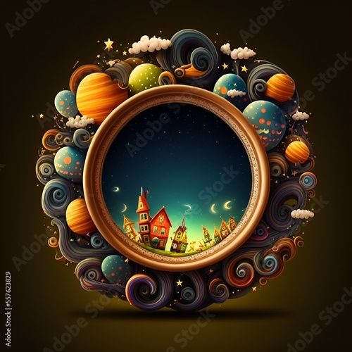 illustration of a beautiful round frame, with a carnival theme
