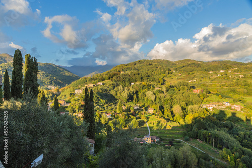 Fotografie Barga, Italy. Scenic mountain landscape at sunset