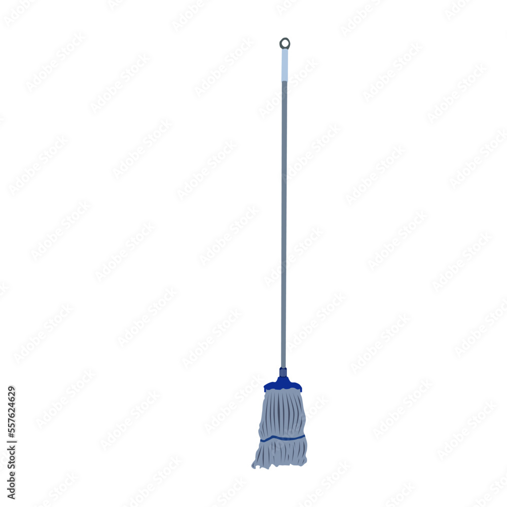 Realistic floor mop stick in blue and chrome color, vector illustrationthat in trendy flat cartoon style. Editable graphic resources for many purposes. Realistic floor mop stick in blue and chrome color, vector illustrationthat in trendy flat cartoon style. Editable graphic resources for many purposes.