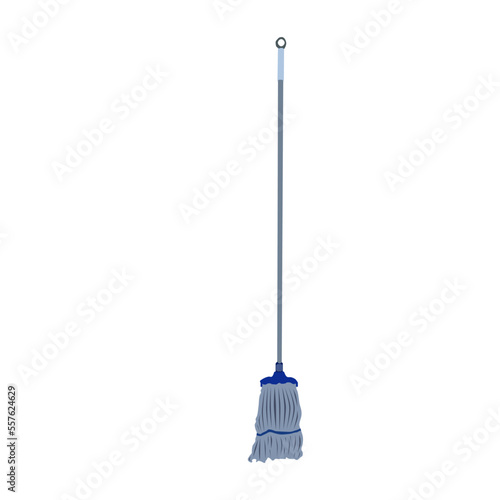 Realistic floor mop stick in blue and chrome color, vector illustrationthat in trendy flat cartoon style. Editable graphic resources for many purposes.