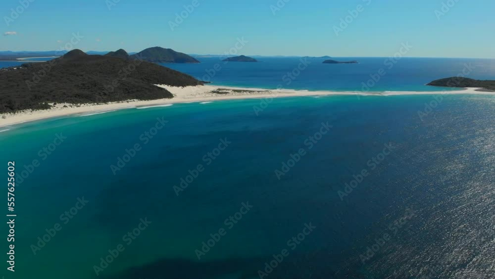 Drone video flying toward Fingal beach on a bright sunny spring day Drone video flying toward Fingal beach on a bright sunny spring day