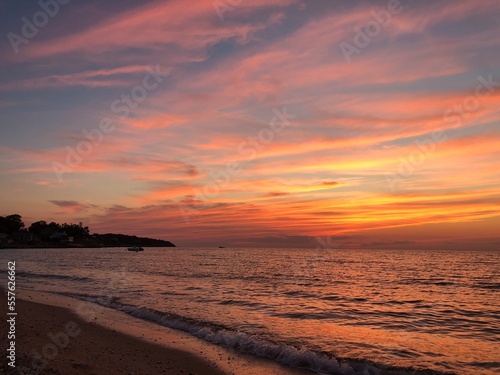 Dramatic sunset at Town Beach, Southold, Long Island, New York
