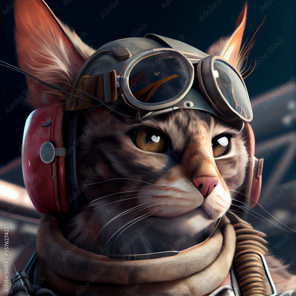 Cute Cat Face Pose Wearing Jet Fighter Pilot Helmet created with ...