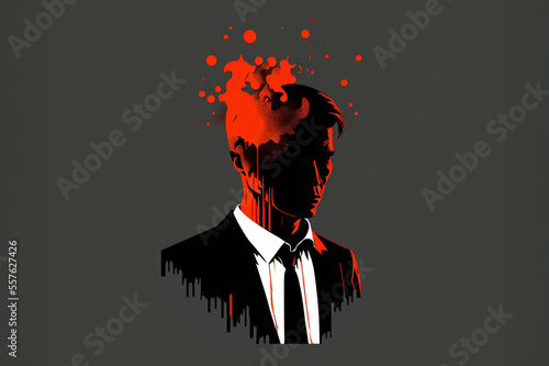 Psychopathy/sociopathy/narcissism, businessman in a suit with dark thoughts/personality photo