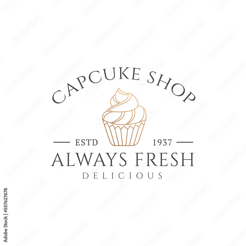 Cupcake Logo Vector Bakery Illustration, Pastry Design Inspiration, cake logo, vector illustration graphic doodle line art style drawing