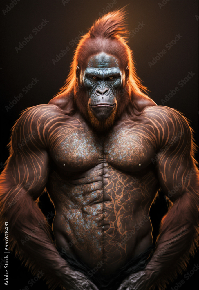 portrait of a monkey with tattoo art, art monkey portrait of a monkey with tattoo art, art monkey