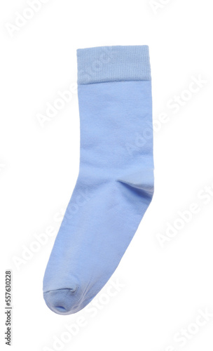 Light blue sock isolated on white, top view