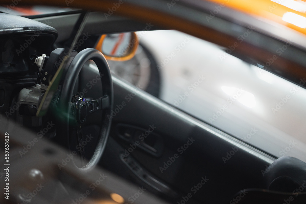 Stylish black interior, steering wheel, gearshift lever and dashboard have light effects Stylish black interior, steering wheel, gearshift lever and dashboard have light effects