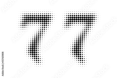 Number 77 Halftone. Pop art style. Halftone dotted backdrop. Design for web banners, wallpaper,sites vector illustration. Abstract Halftone Dotted Number.