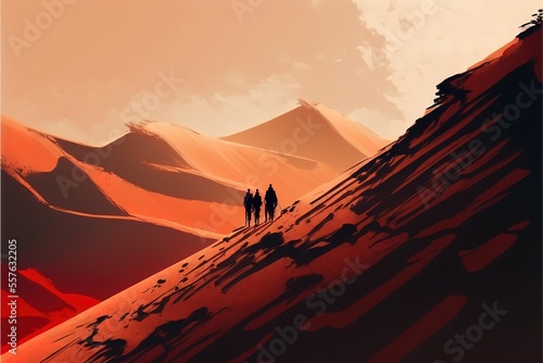 Travelers make their way through a desert dune