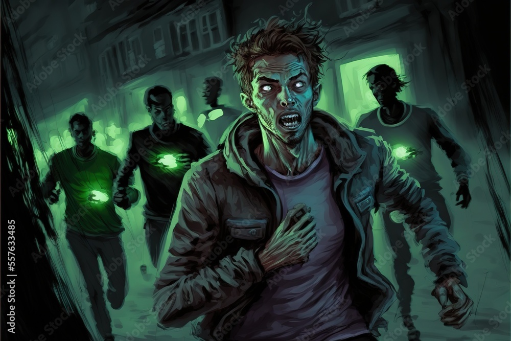 Zombies are running through the night city