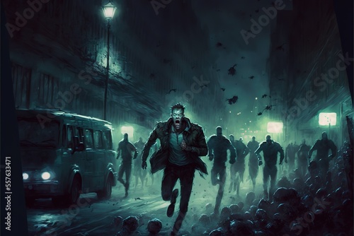 Zombies are running through the night city