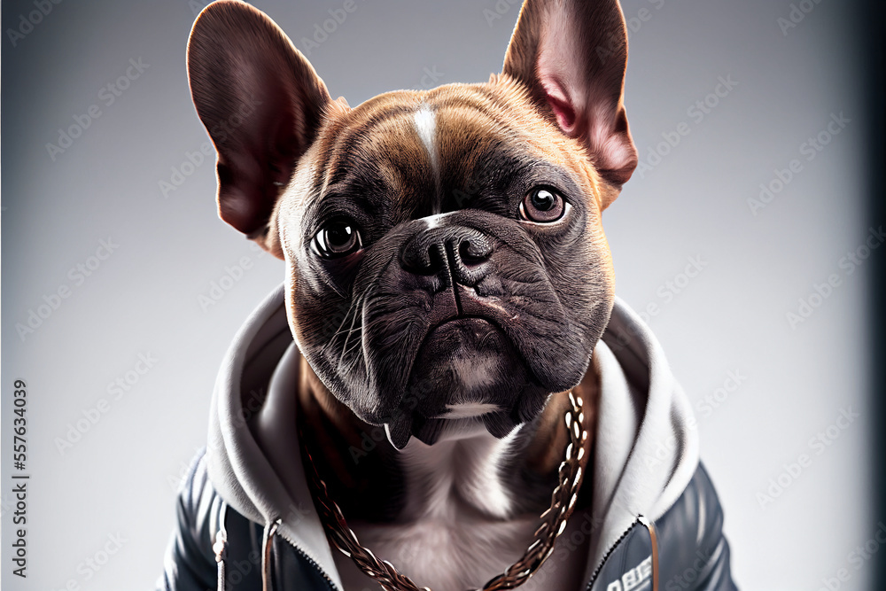 French Bulldog dressed up as a rapper. Made with Generative AI Technology