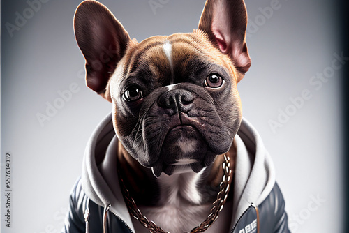 French Bulldog dressed up as a rapper. Made with Generative AI Technology © Matt Bango