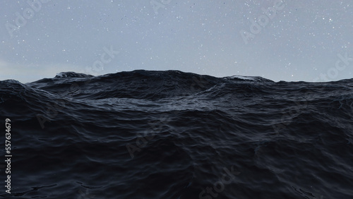 3D render of big dark blue wave in storm ocean sea
