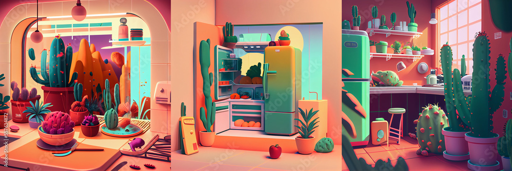 Naklejka premium Colorful surreal interior illustration