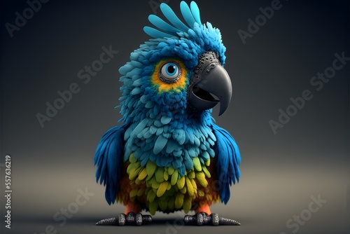 Cute blue colorful macaw in a cartoon stance, Generative AI