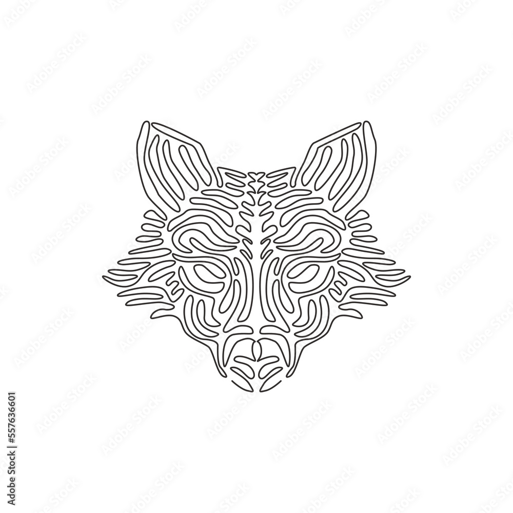 Obraz premium Single curly one line drawing of cute fox abstract art. Continuous line draw graphic design vector illustration of friendly domestic animal for icon, symbol, company logo, poster wall decor
