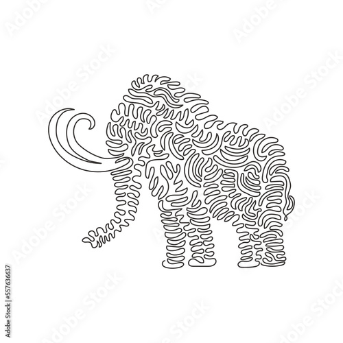 Continuous curve one line drawing of standing mammoth abstract art . Single line editable stroke vector illustration of friendly domestic animal for logo, wall decor and poster print decoration