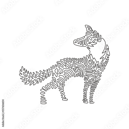 Continuous curve one line drawing of standing fox abstract art in circle. Single line editable stroke vector illustration of friendly domestic animal for logo  wall decor and poster print decoration