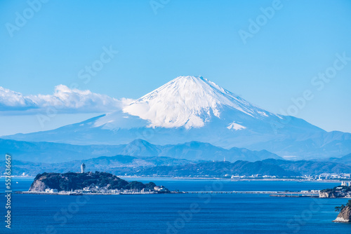 神奈川県逗子市披露山からの湘南江ノ島と富士山 photo