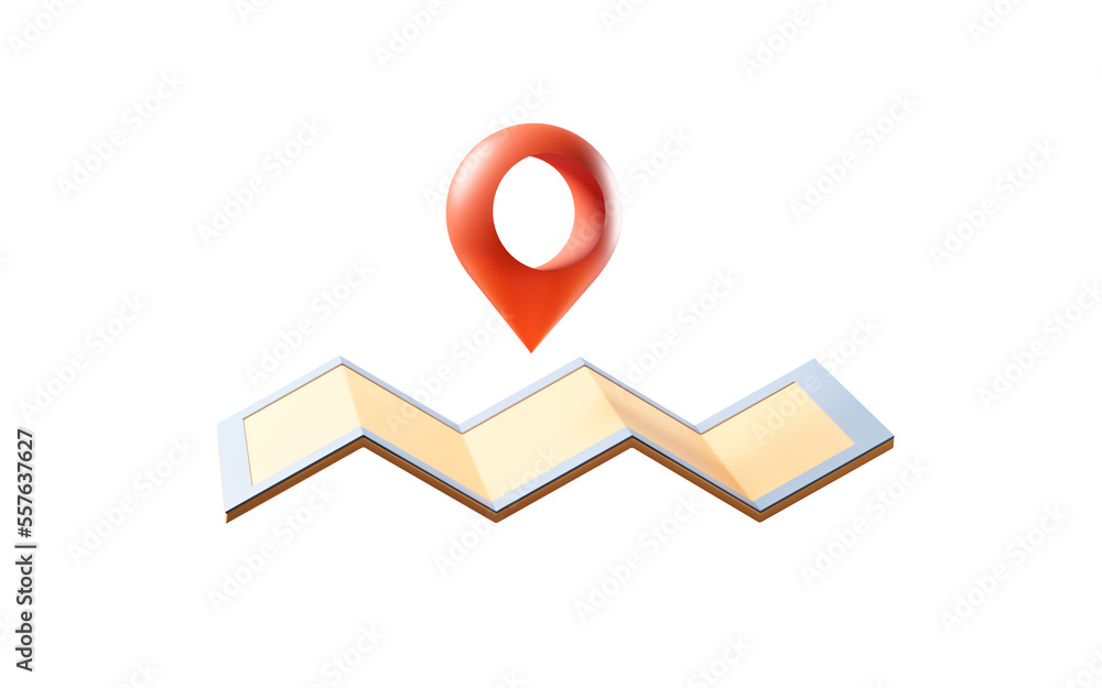 Map and location pointer with cartoon style, 3d rendering. Map and location pointer with cartoon style, 3d rendering.
