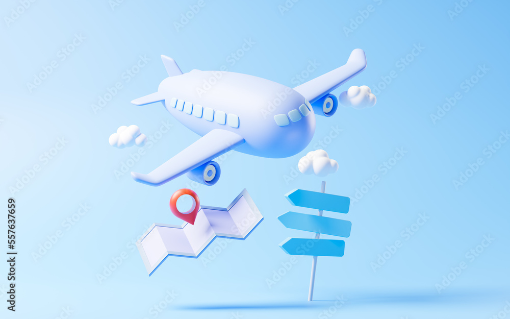 Fototapeta premium Airplane with cartoon style, 3d rendering.
