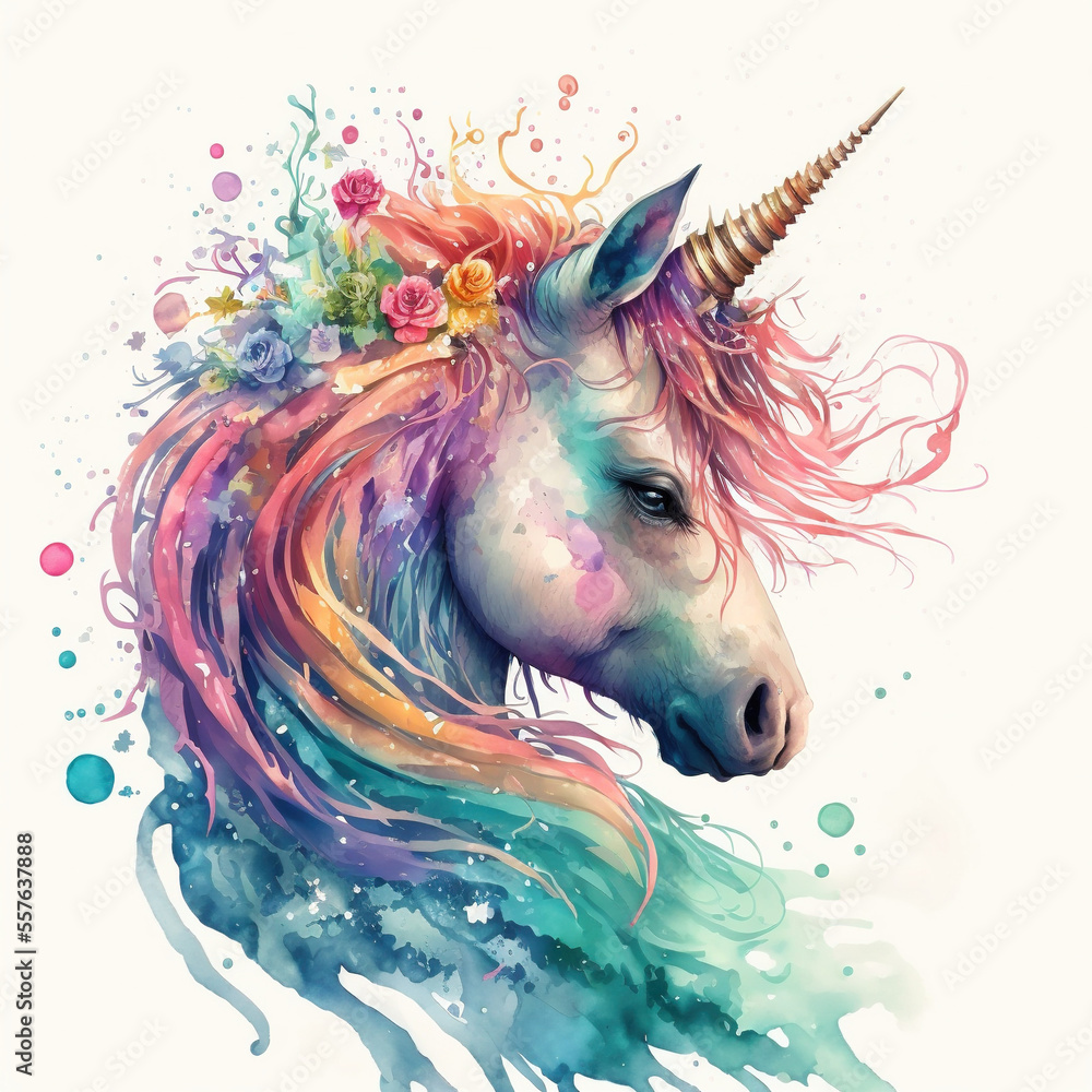 Adorable unicorn, watercolor, AI assisted finalized in by me