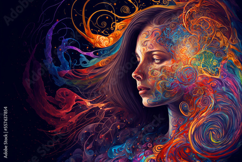 woman surrounded by swirls of color. Generative AI 