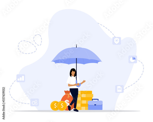 Asset Management Security Vector Illustration Concept Showing a financially literacy businessman aware to secure wealth asset, Suitable for landing page, ui, web, App intro card, 
editorial, banner
