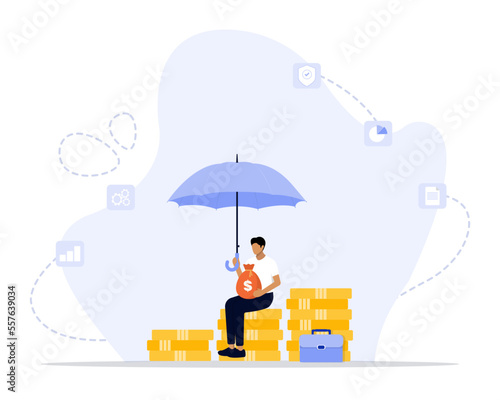 Asset Management Security Vector Illustration Concept Showing a financially literacy businessman aware to secure wealth asset, Suitable for landing page, ui, web, App intro card, 
editorial, banner
