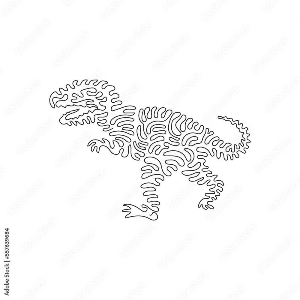 Fototapeta premium Continuous curve one line drawing of king dinosaurs curve abstract art. Single line editable stroke vector illustration of large theropod dinosaur for logo, wall decor and poster print decoration