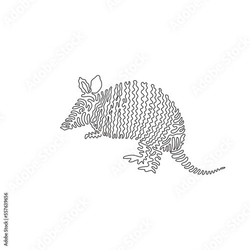 Continuous curve one line drawing of cute armadillo abstract art in circle. Single line editable stroke vector illustration of armadillos find food using their claws for logo, wall decor and poster