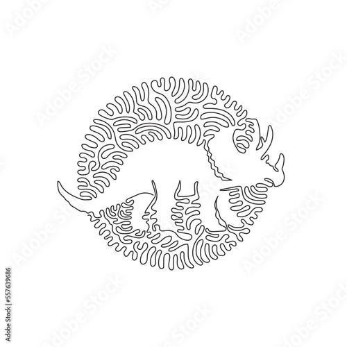 Fototapeta Naklejka Na Ścianę i Meble -  Continuous one curve line drawing of knight dinosaur abstract art in circle. Single line editable stroke vector illustration of triceratops has a crown  for logo, wall decor and poster print decor