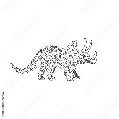 Continuous curve one line drawing of three horns on the head curve abstract art. Single line editable stroke vector illustration of triceratops had  big horns for logo, wall decor and poster print © Ganjar