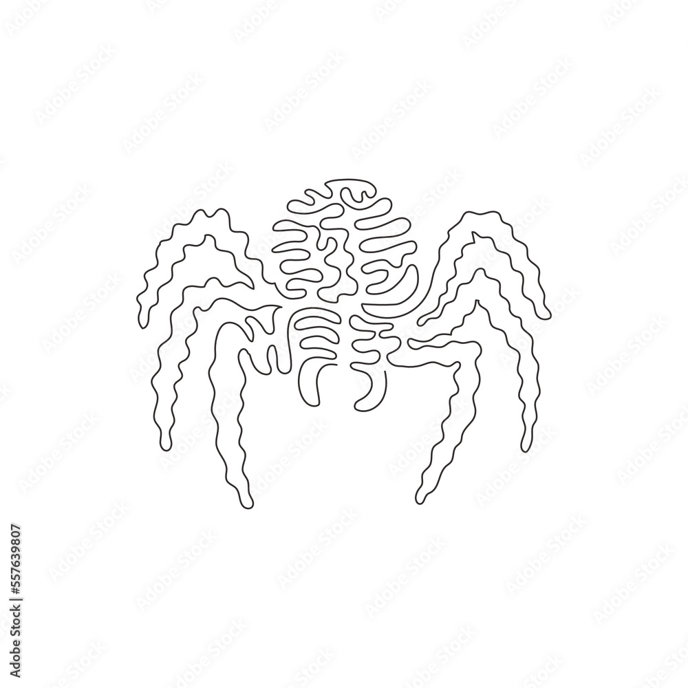 Fototapeta premium Single curly one line drawing of cute spider abstract art. Continuous line draw graphic design vector illustration of wild insect for icon, symbol, company logo, poster wall decor