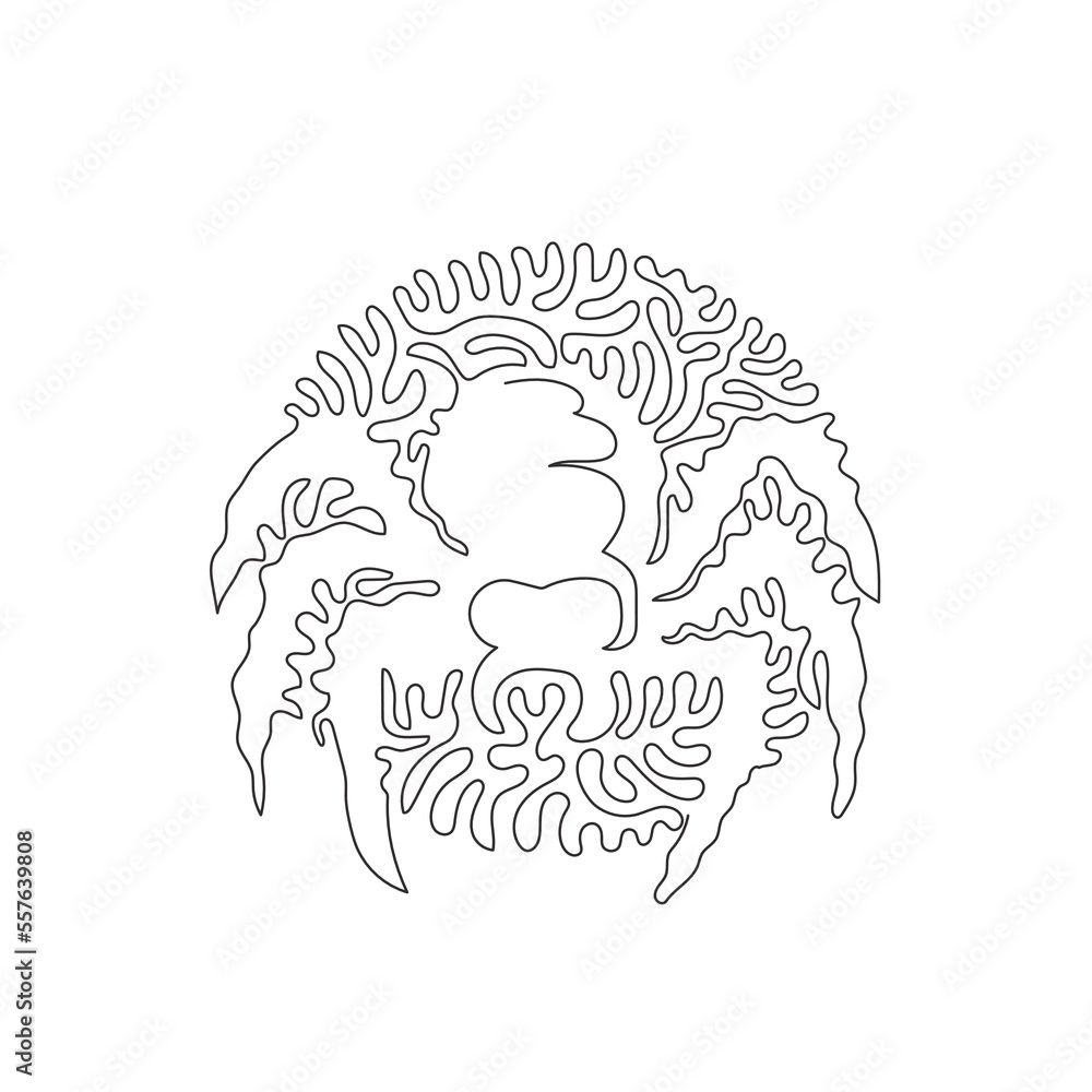 Fototapeta premium Single one curly line drawing of super cute spider abstract art. Continuous line draw graphic design vector illustration of predator insects for icon, symbol, company logo, and pet lover club