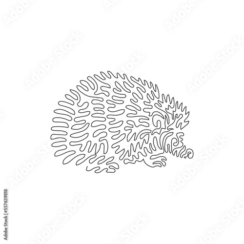 Single curly one line drawing of cute hedgehog abstract art. Continuous line draw graphic design vector illustration of cute small mammals for icon, symbol, company logo, poster wall decor