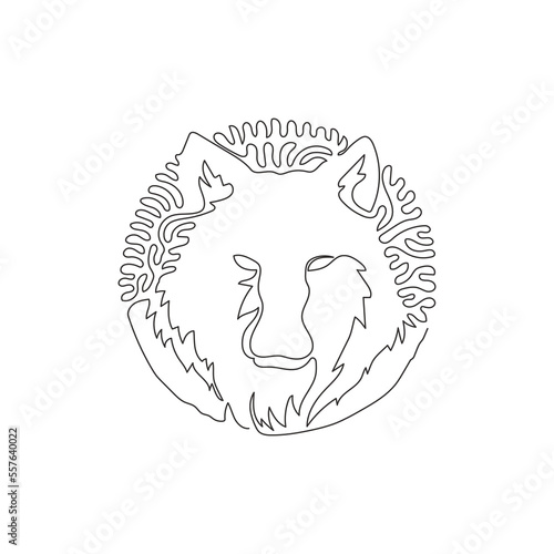 Single swirl continuous line drawing of wild wolf abstract art. Continuous line draw graphic design vector illustration style of wild animal for icon, sign, minimalism modern wall decor
