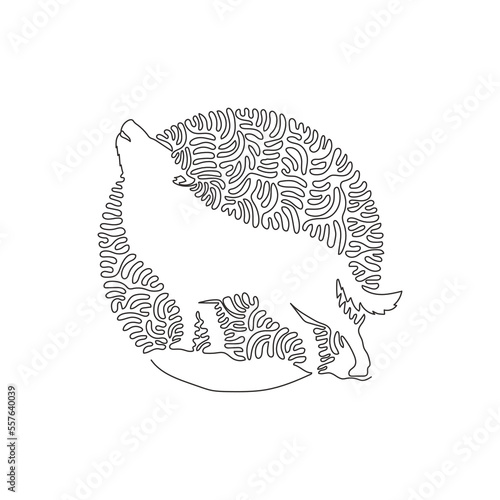 Continuous curve one line drawing of predatory wolf abstract art in circle. Single line editable stroke vector illustration of wolf is a wild canine for logo, wall decor, boho printable art