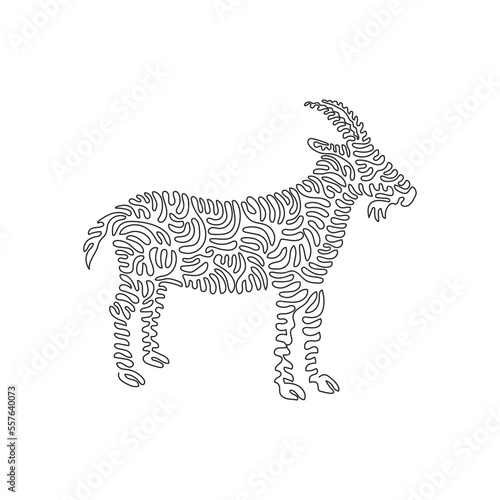 Continuous one curve line drawing of funny goat abstract art in circle. Single line editable stroke vector illustration of friendly domestic animal for logo  wall decor and poster print decoration