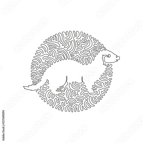 Continuous one curve line drawing of funny weasel abstract art in circle. Single line editable stroke vector illustration of strong and agile weasel for logo, wall decor and poster print decoration
