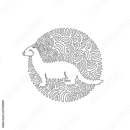 Single swirl continuous line drawing of cute weasel abstract art. Continuous line draw graphic design vector illustration style of smallest carnivorous mammal for icon, sign, modern wall decor