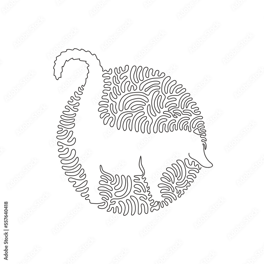 Single curly one line drawing of cute coatimundi abstract art ...