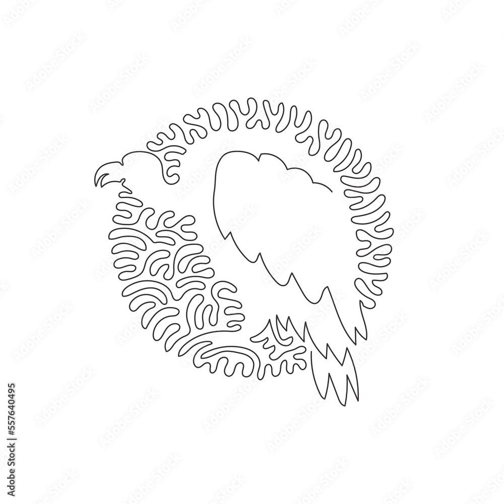 Continuous one curve line drawing of ugly bird abstract art in circle. Single line editable stroke vector illustration of vulture which bald heads and necks for logo, wall decor and poster print