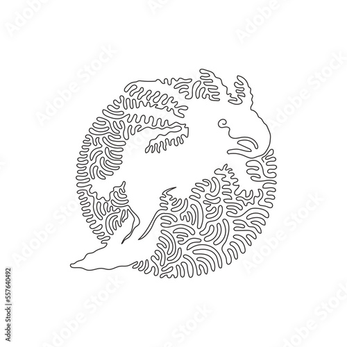 Continuous curve one line drawing of cute axolotl abstract art in circle. Single line editable stroke vector illustration of exotic marine amphibians for logo, wall decor and poster print decoration