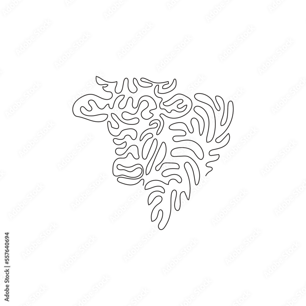Single one curly line drawing of cute cow abstract art. Continuous line draw graphic design vector illustration of adorable mammal for icon, symbol, company logo, and pet lover club